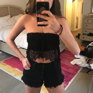 Cropped Tube Top With Lace